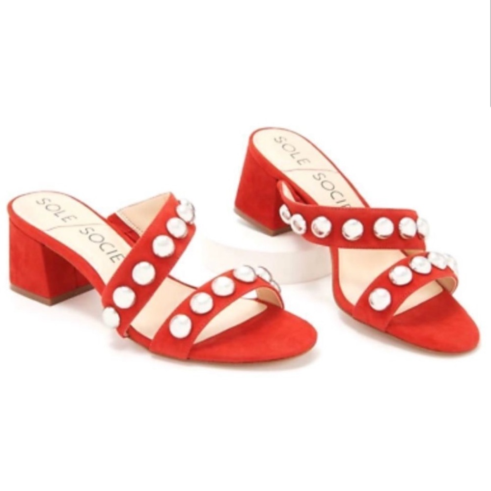 *Never Worn* Sole Society Red Suede Studded Sandals - Size 8